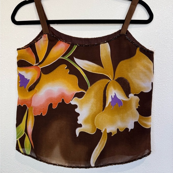 Vintage Midnight Velvet Beaded Floral Satin Camisole Top Brown Y2K Fairycore S - Picture 7 of 10